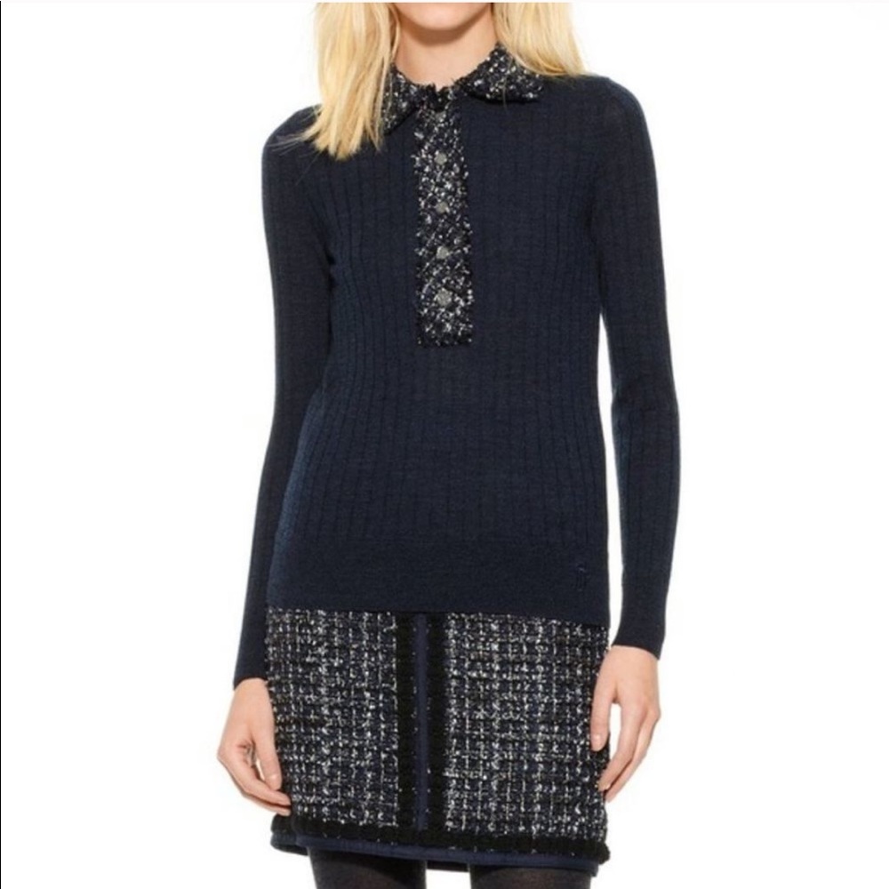 ❤️Tory Burch | Camilla Tweed Collar Wool Sweater